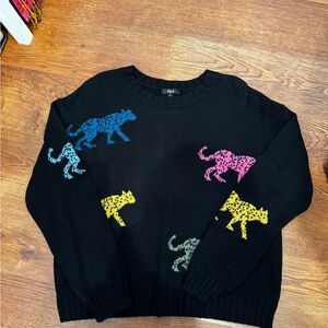 Rails Black Sweater with Multicolor Leopard Design